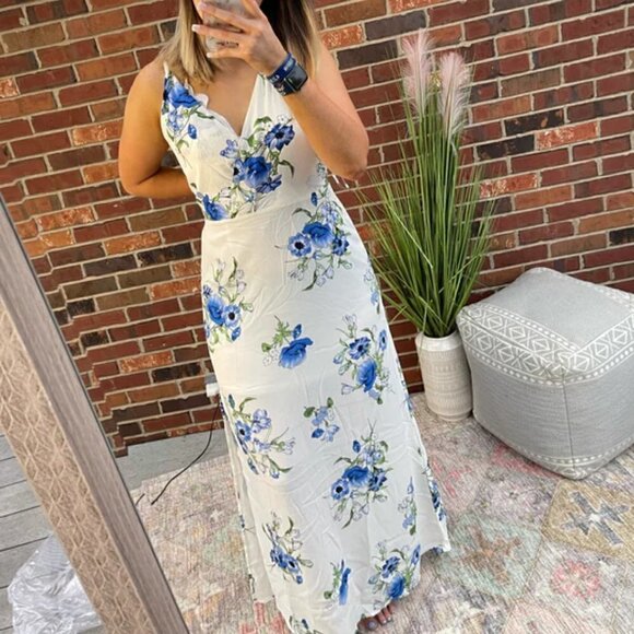 blue floral side slit Maxi Dress - Picture 6 of 6